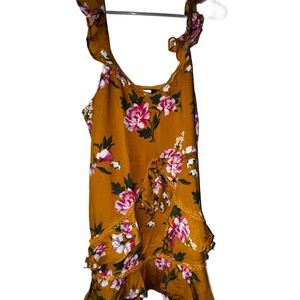 MINKPINK Mustard Yellow Floral Ruffle Tiered Mini Dress